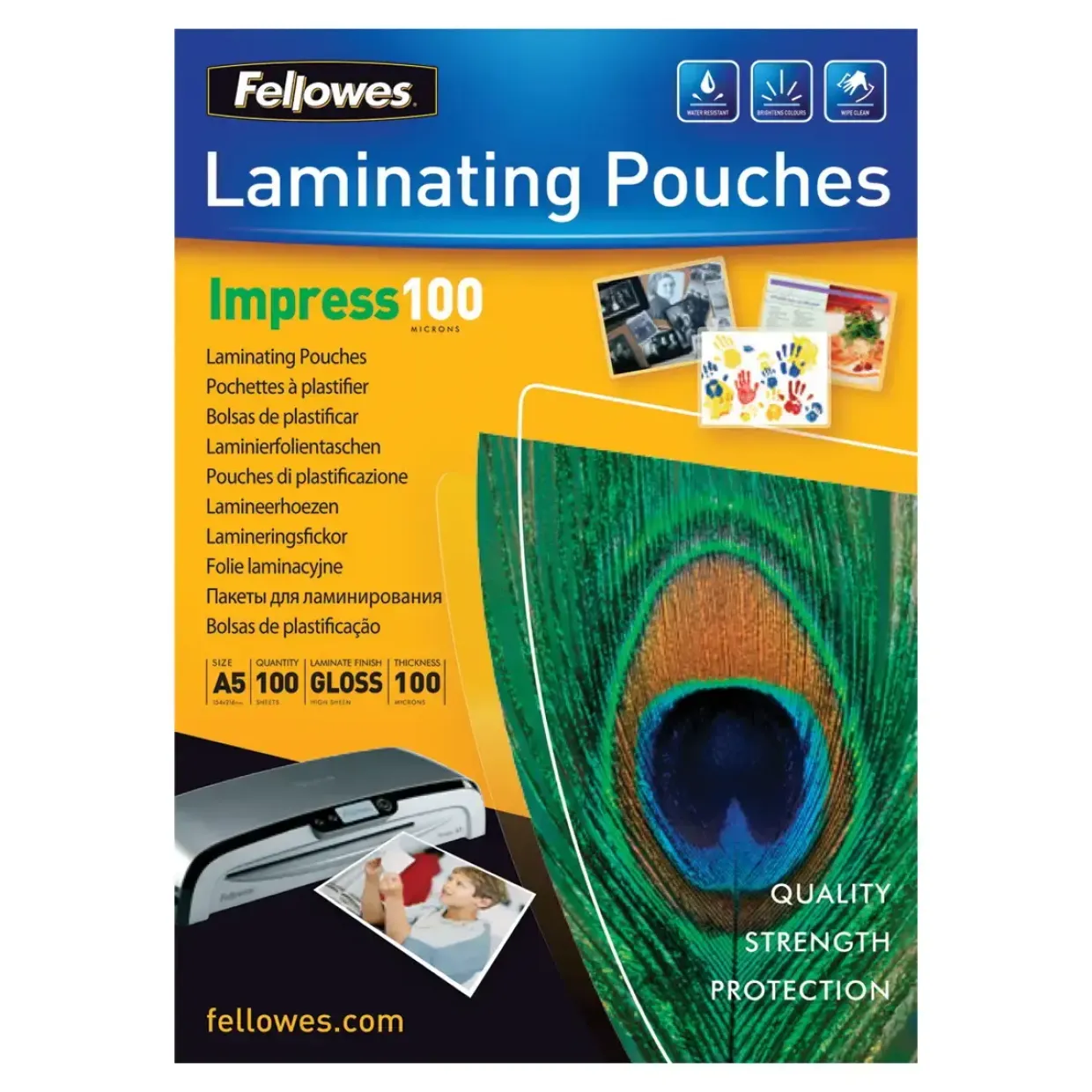 Lamineringslommer A5 - Fellowes 100 mic glossy - 100 stk