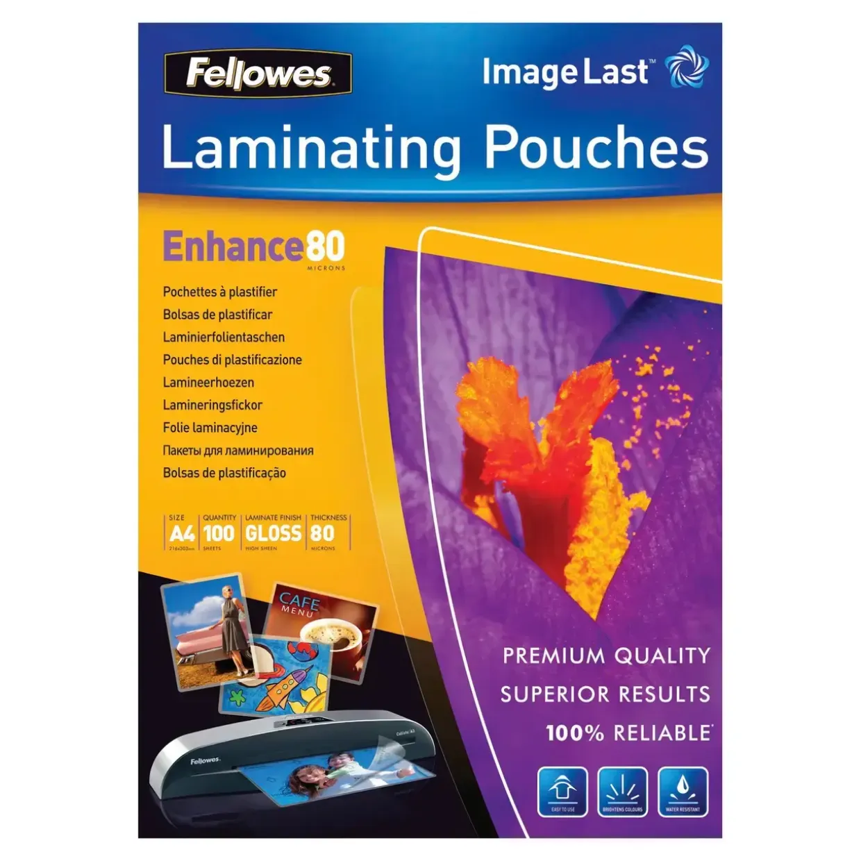 Lamineringslommer A4 Fellowes 80 mic glossy - 100 stk