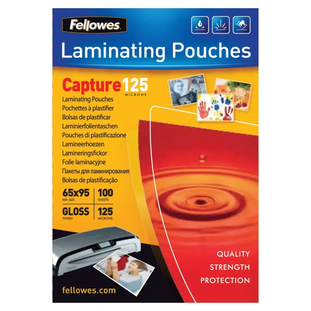 Lamineringslommer - Fellowes 65 x 95 mm 125 mic glossy - 100 stk