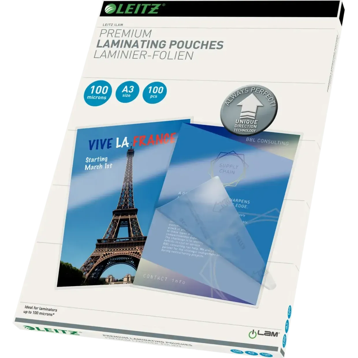 Lamineringslommer - Leitz A3 UDT Gloss - 100 mic - 100 stk