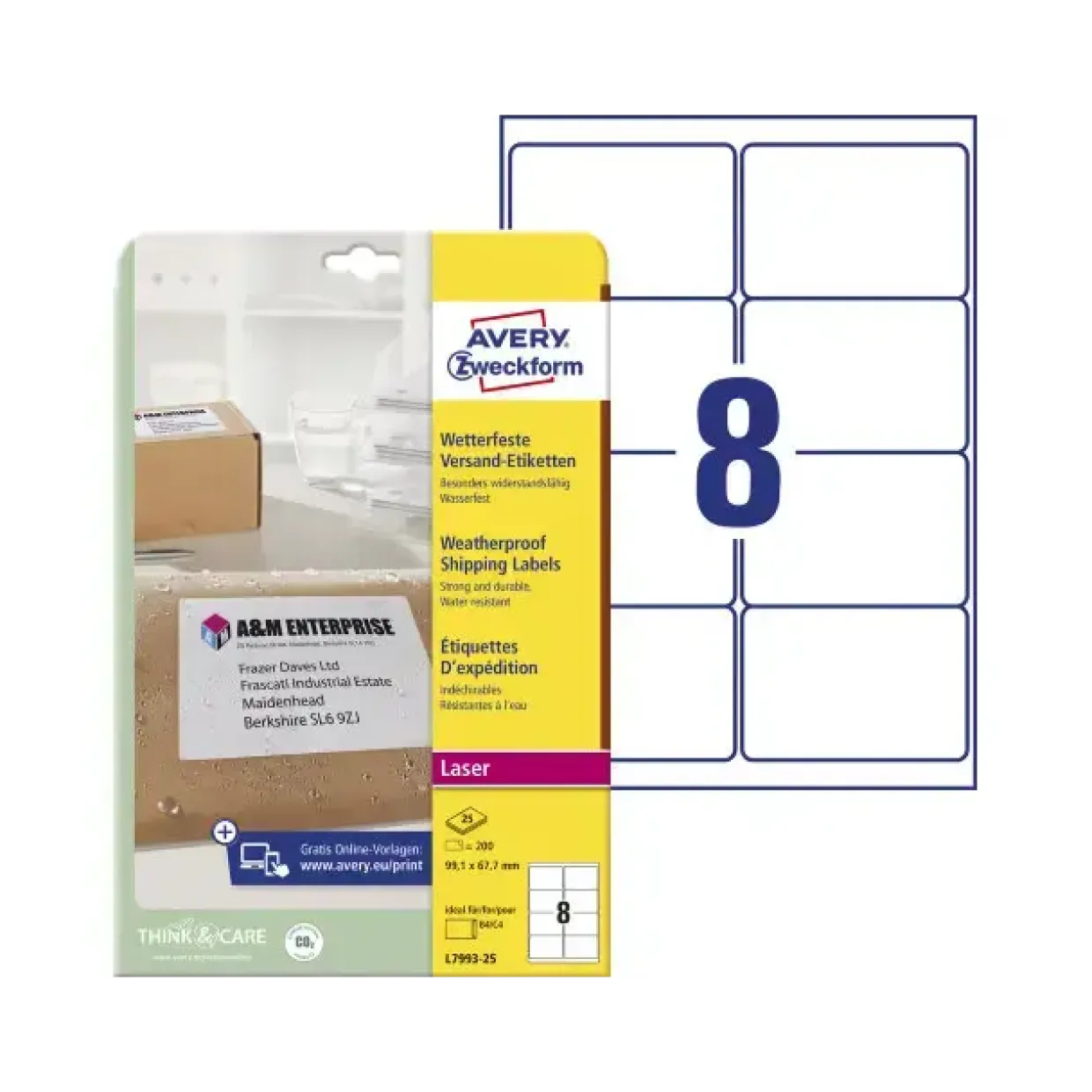 Laseretiket Avery L7993-25 99,1x67,7mm 200stk/pak