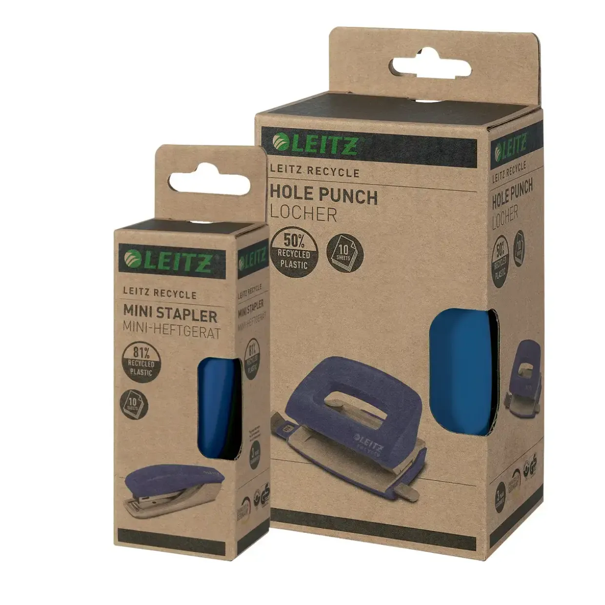 Leitz NeXXt Recycle mini hæftemaskine blå, 10 ark - Køb minimum 10 stk.