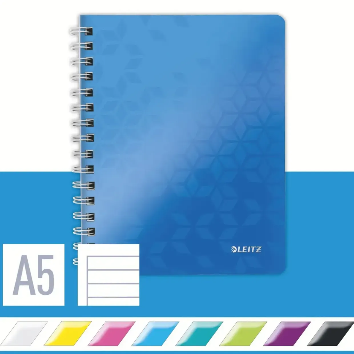 Leitz Notesbog WOW PP A5 m/hul lin. 80 ark blå - Køb minimum 6 stk.
