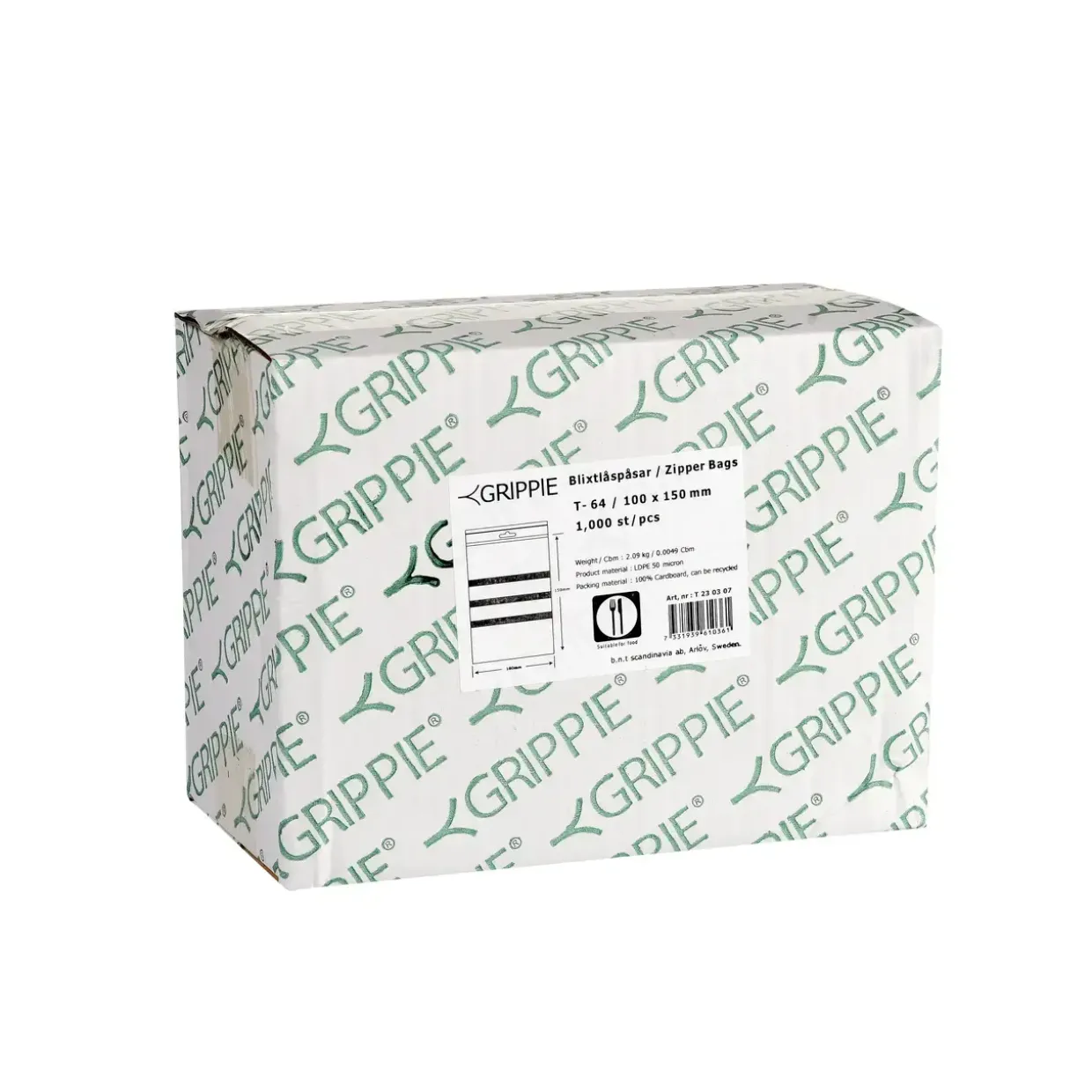 Lynlåseposer 80 x 120 mm uden skrivefelt Grippie T-12 med eurohul - 1000 stk