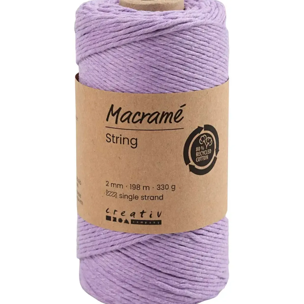 Macramé snor L: 198 m diam. 2 mm lilla 330 g