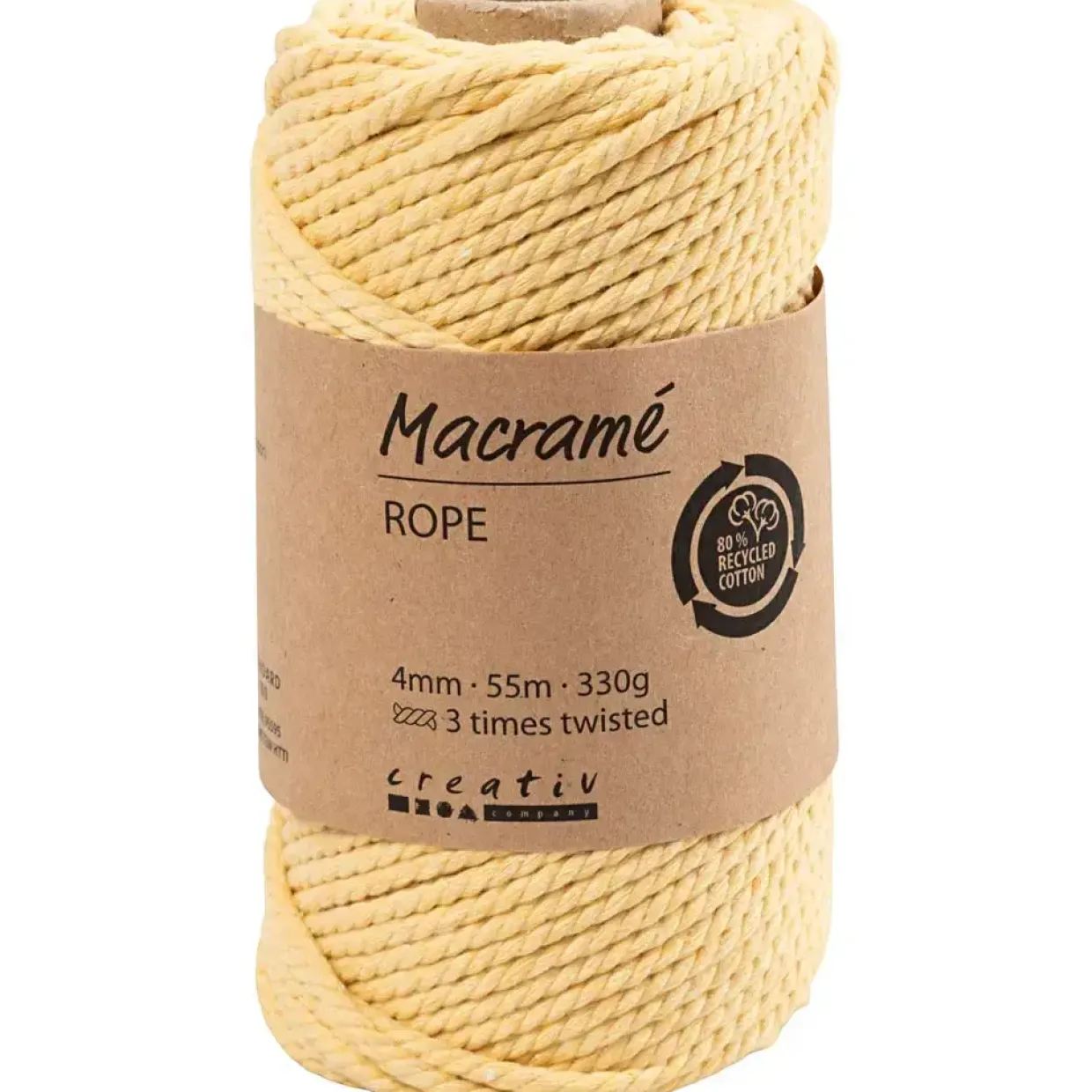 Macramé snor L: 55 m diam. 4 mm lys gul 330 g