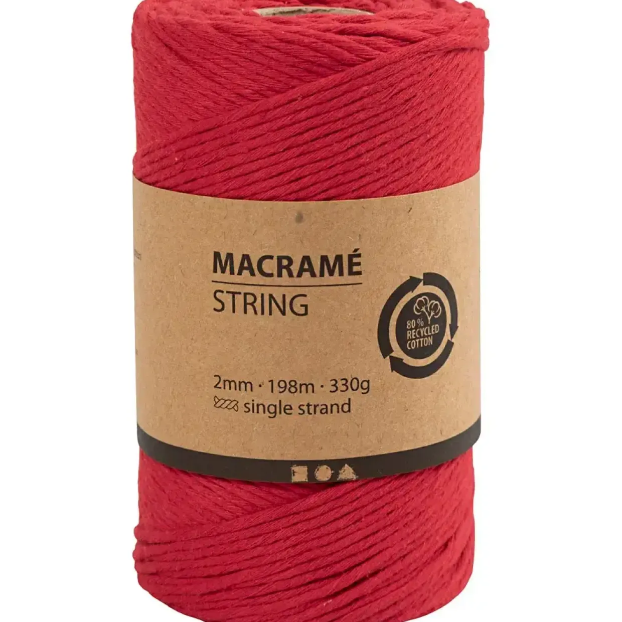 Macramé snor – 198 m – Ø 2 mm – rød – 330 g