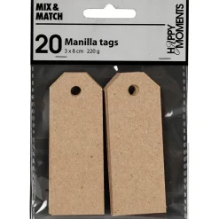 Manillamærker natur, str. 3x8 cm, 220 g, 20stk.