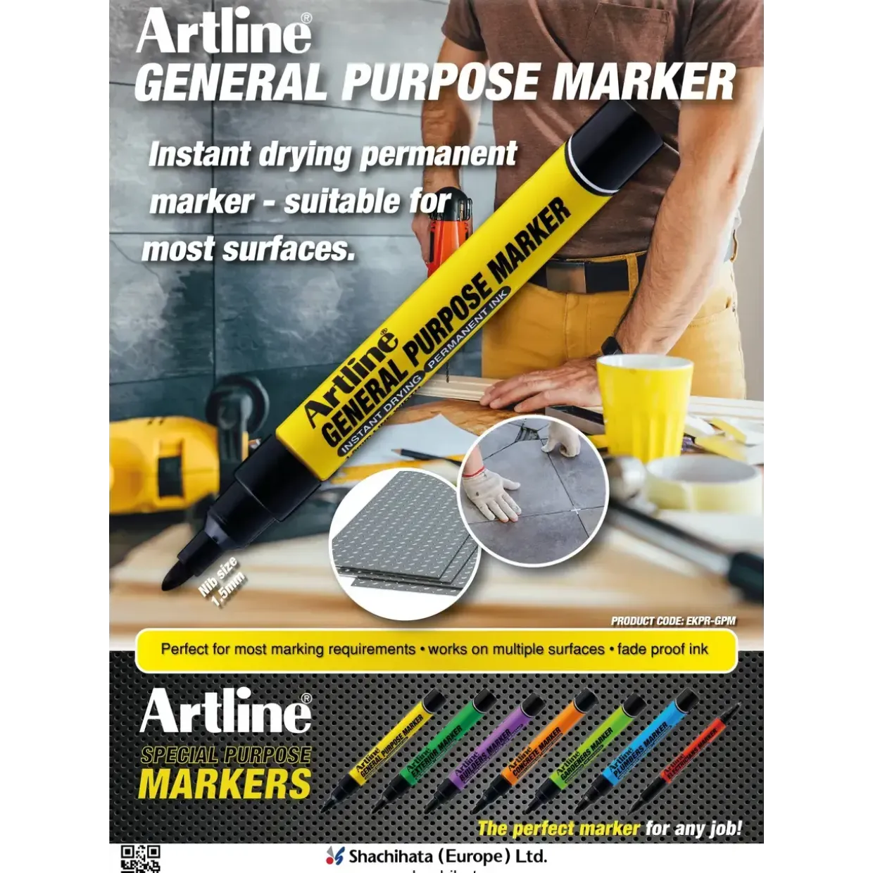 Marker - Artline Allround Sort - 1,5 mm - Køb minimum 12 stk.