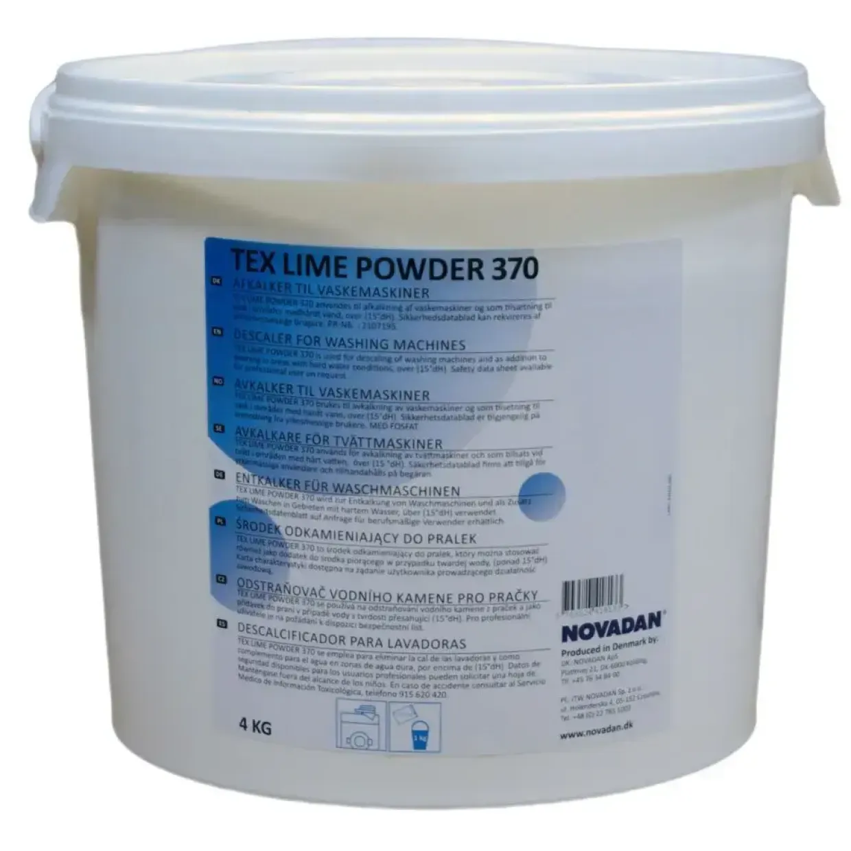 Maskinafkalker - Novadan Tex Lime Powder 370 - til vaskemaskine uden farve og parfume - 3,5 kg