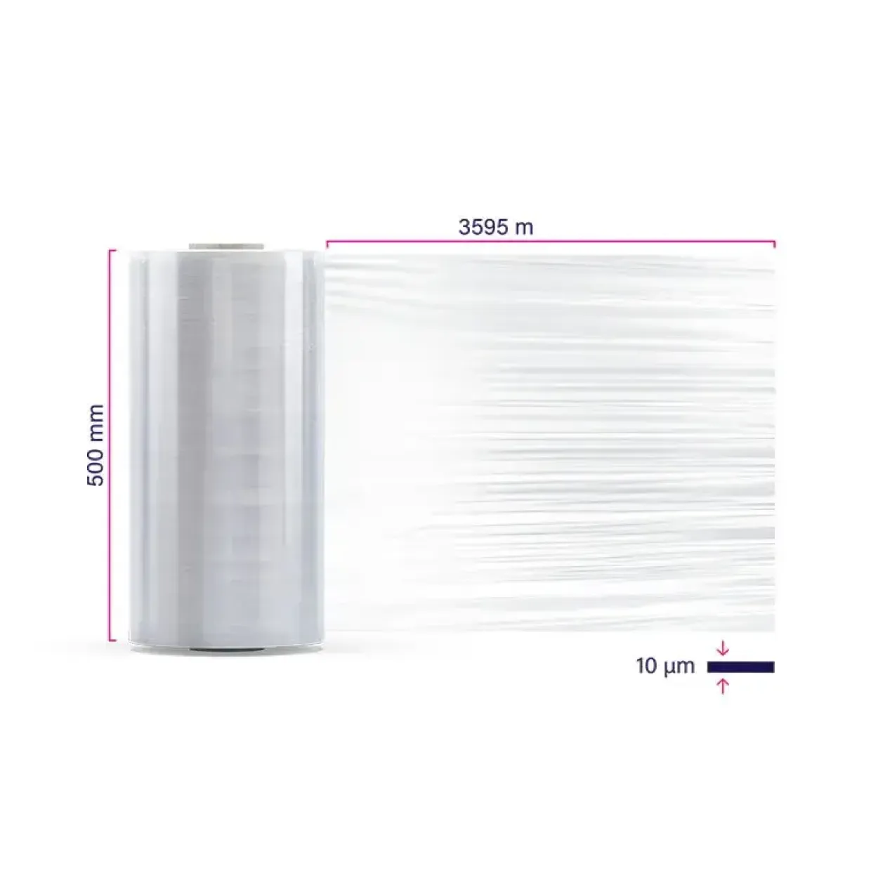 Maskinstrækfilm, AXIO, Superkraft, cast 360% stræk, 10 µm, 500 mm x 3595.00 m - 30 stk
