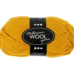 Melbourne Uldgarn, L: 92 M, pind 4-5,5, mørk gul, 50 g/ 1 ngl.