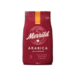 Merrild Arabica kaffebønner, hele bønner, - 1 kg pr. pose - 6 poser