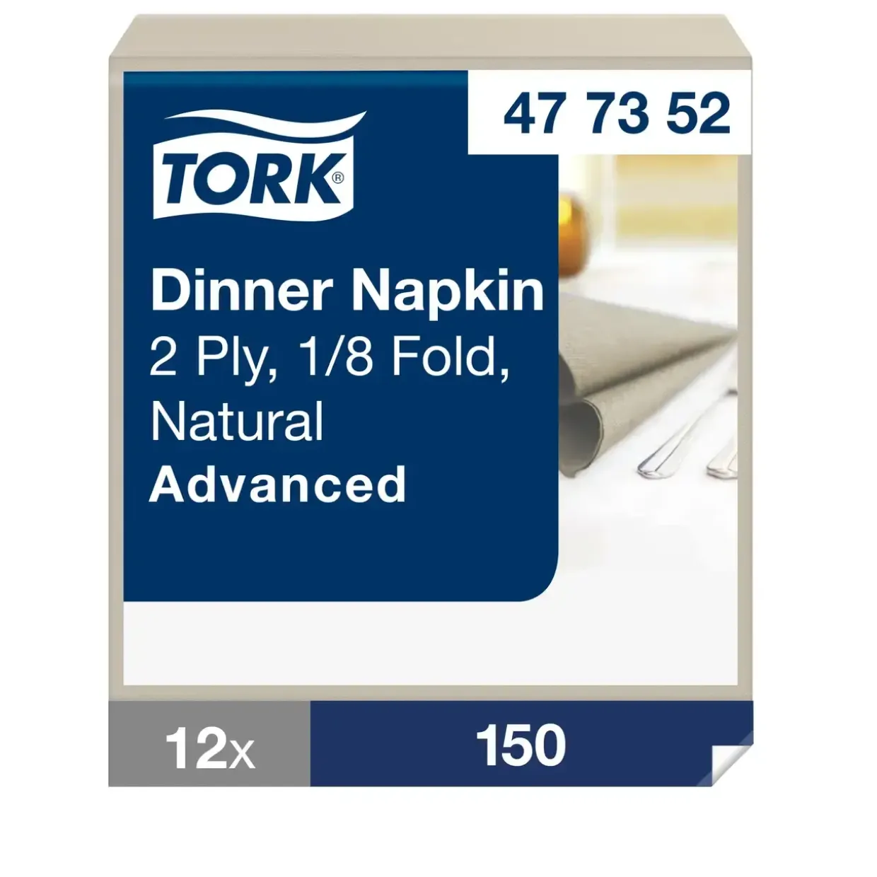 Middagsservietter - Tork 477352 Advanced 2-lags 1/8 fold 39x39cm - 1800 stk