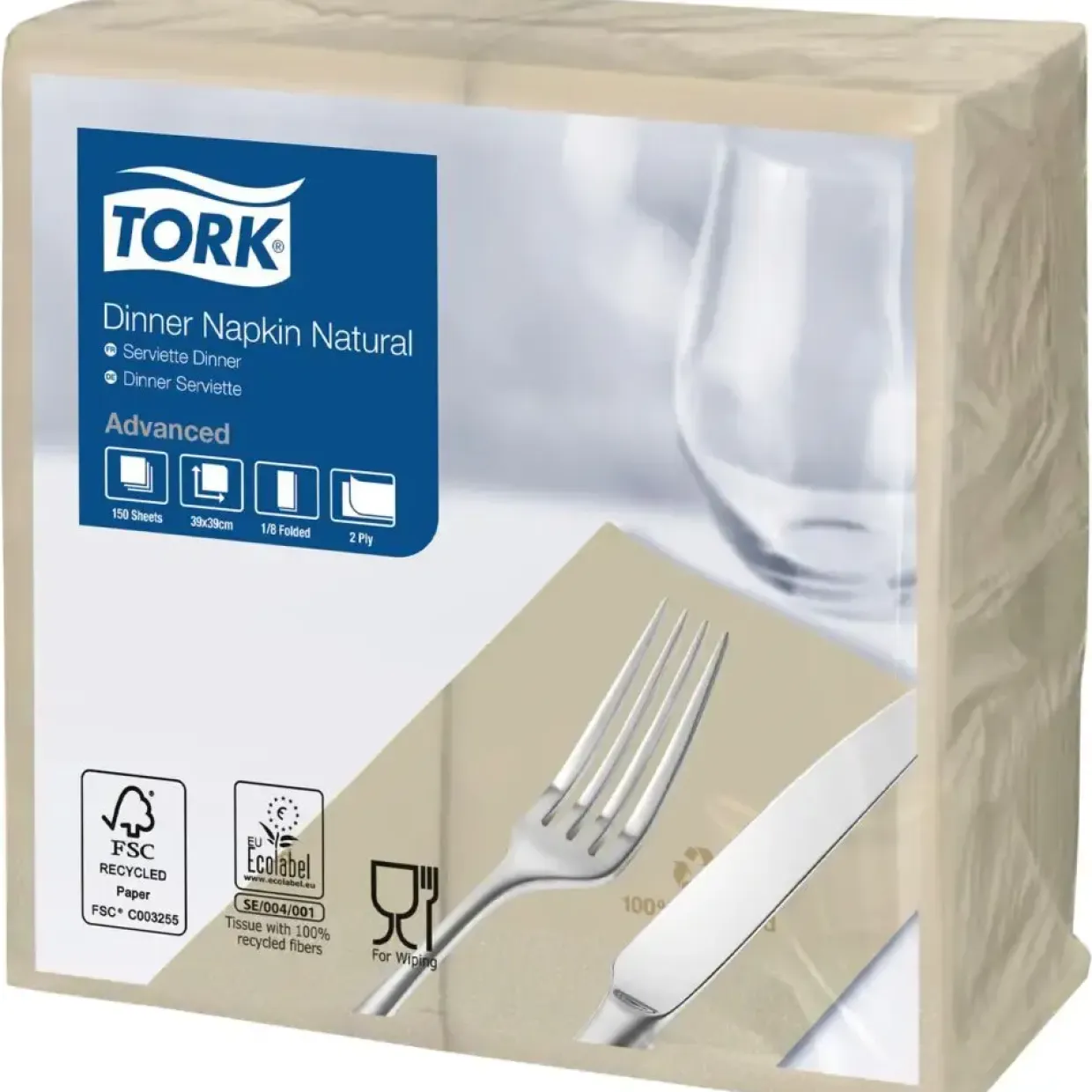 Middagsservietter - Tork 477352 Advanced 2-lags 1/8 fold 39x39cm - 1800 stk