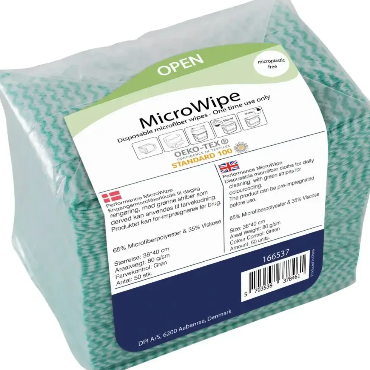 Mikrofiberklude MicroWipe 38x40cm grøn engangs - 500 stk