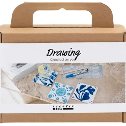 Mini DIY Kit Dekoration, Porcelæns coasters, blå - 1 pk