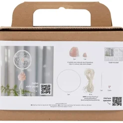 Mini DIY Kit Macramé, Drømmefanger med rosenkvarts krystal, lys rosa, hvid