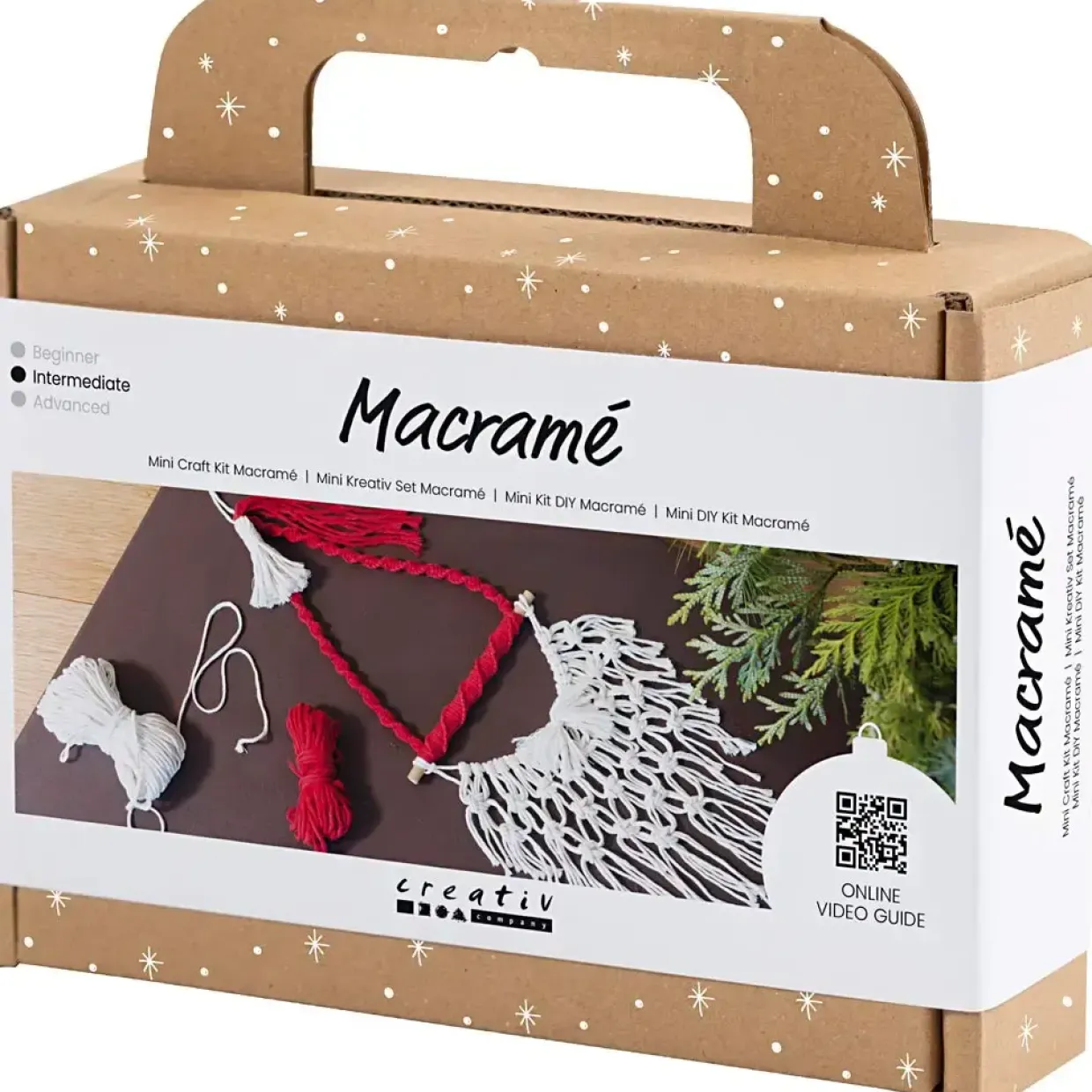 Mini DIY Kit Macramé, Julemand, julerød, råhvid