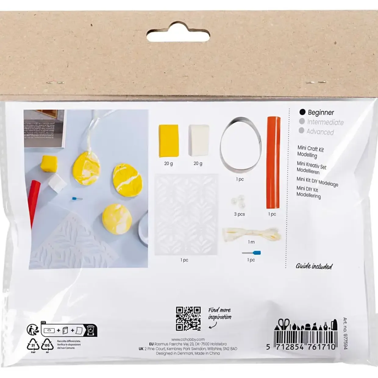Mini DIY Kit Modellering, Påskeæg, lys gul, pastelfarver - 1 pk