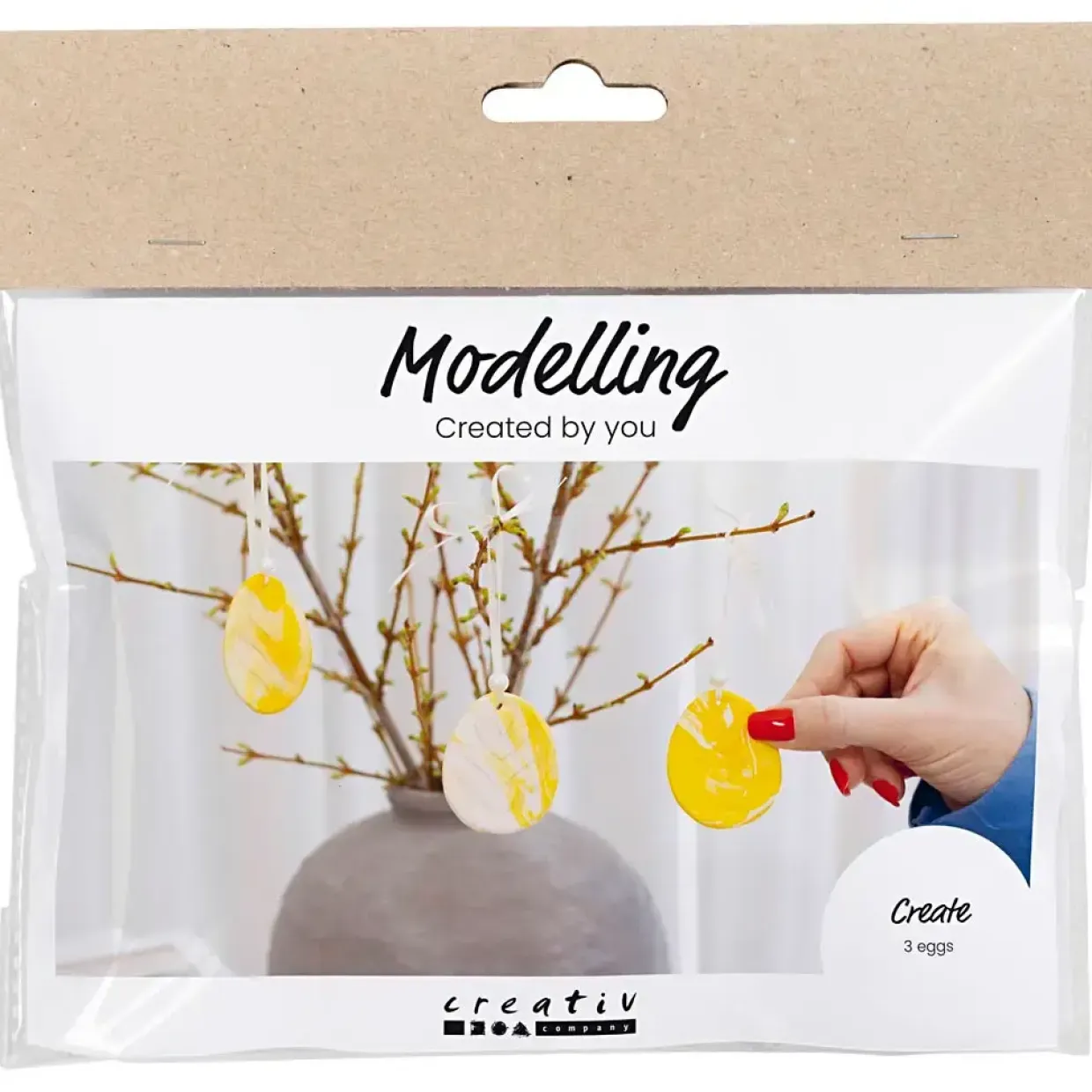 Mini DIY Kit Modellering, Påskeæg, lys gul, pastelfarver - 1 pk