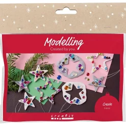 Mini DIY Kit Modellering, Stjerner, sølv, hvid, 1 pk.