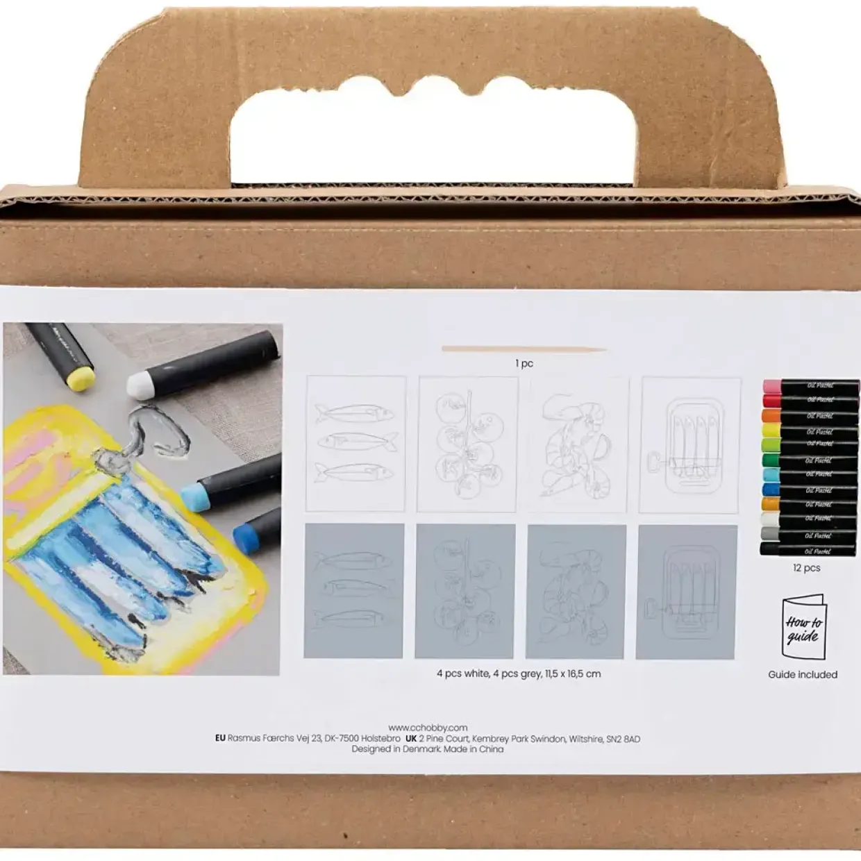 Mini DIY Kit Oliepastel | Fisk og skaldyr, grå, hvid | 1 pk.