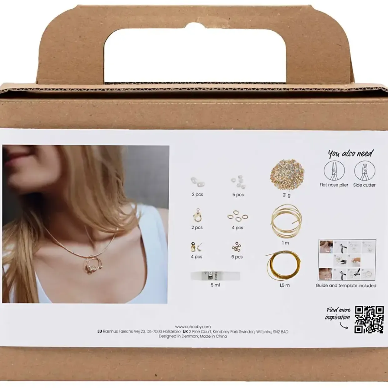 Mini DIY Kit Smykker, Halskæde med wirevedhæng, forgyldt