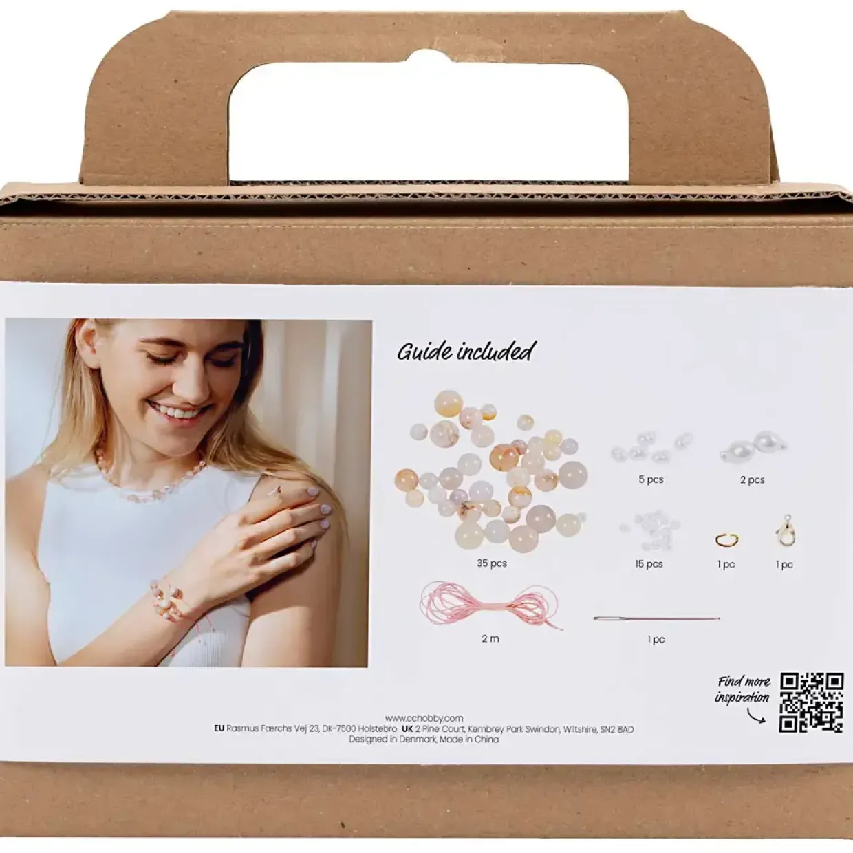Mini DIY Kit Smykker, Halskæde og armbånd m. perler, pink - 1 pk