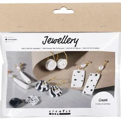 Mini DIY Kit Smykker, Øreringe, sort, hvid