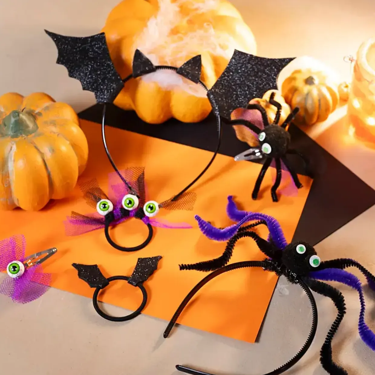 Mini DIY Kit Spooky Udklædning, Hårbøjler, hårspænder og hårelastikker, black, lilac, purple, 1 pk.