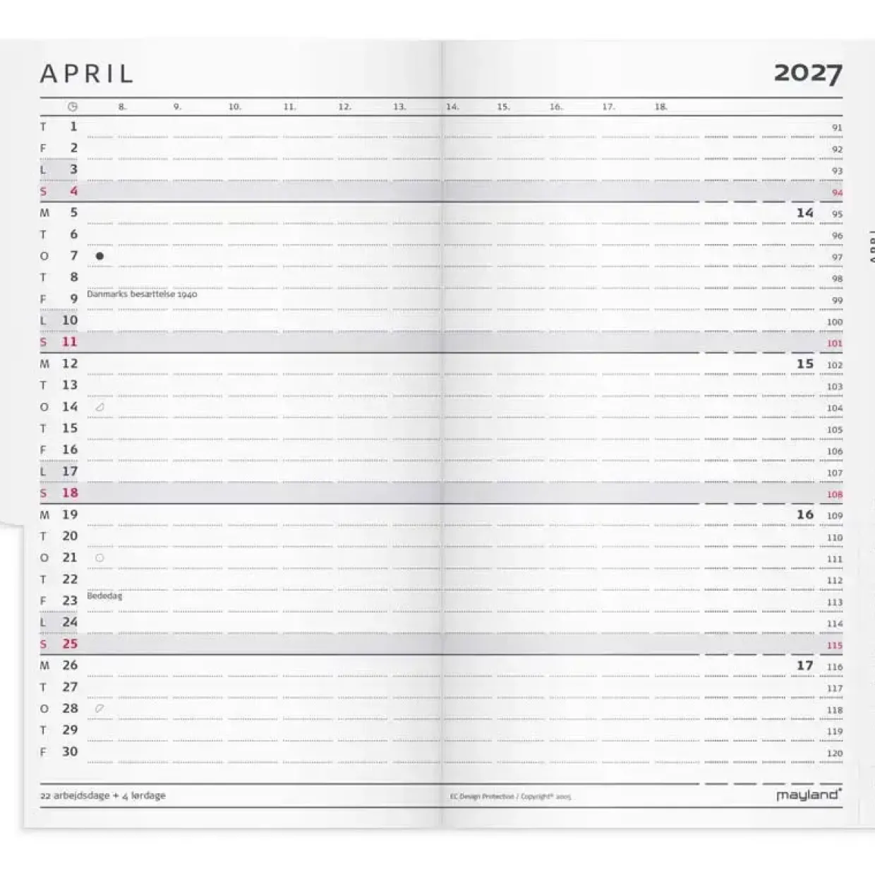 Månedskalender - Index Planner mini - 84x138mm - PP-plast - Mørkegrå - 2027 - Mayland - 27071000