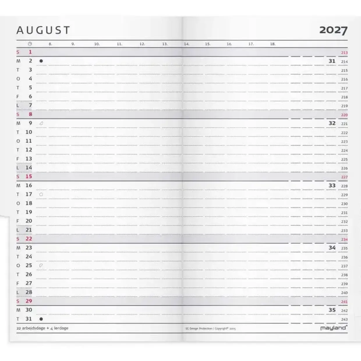 Månedskalender REFILL - Index Planner mini - 77x132mm - 2027 - Mayland - 27071500