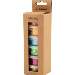 Modelleringsmasse - Glitter Clay - Transparent med glimmer - Ass. farver 6x20 ml