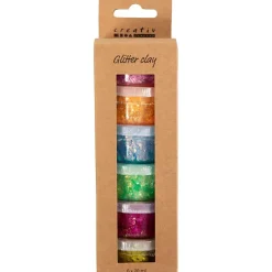 Modelleringsmasse - Glitter Clay - Transparent med glimmer - Ass. farver 6x20 ml