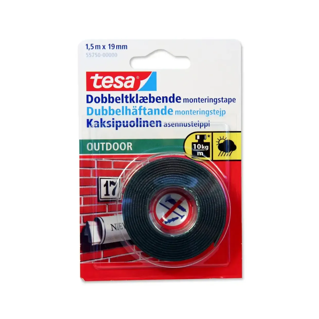 Monteringstape dobbeltklæbende udendørs 19 mm x 1,5 meter - 12 ruller