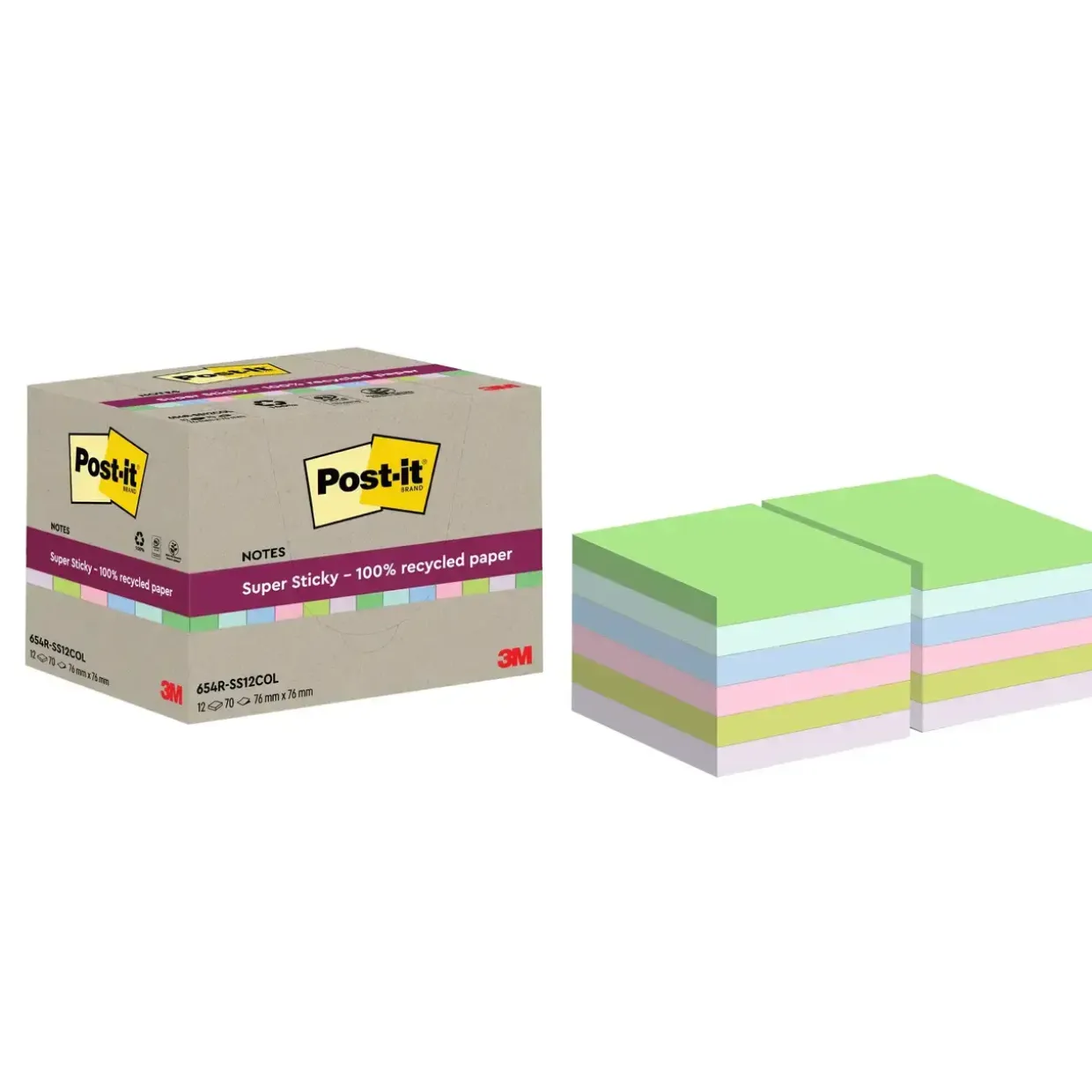 3M Post-it SS Recycled Mix colors 76x76 70sh (12)
