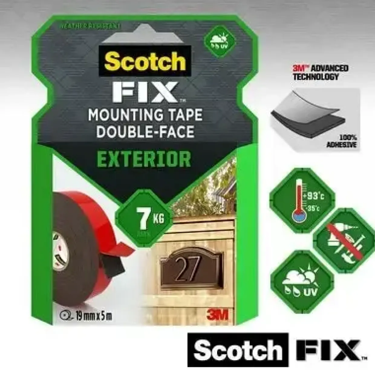 3M Tape - Scotch-Fix mont. tape 19mm x 5m udendørs