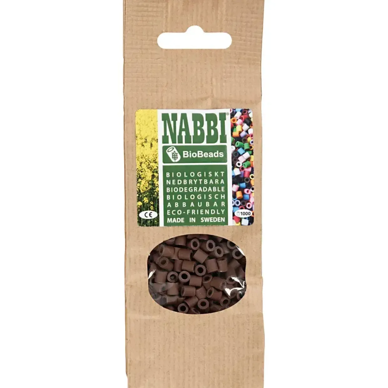 NABBI BioBeads rørperler str. 5x5 mm hulstr. 2.5 mm medium brun 1000 stk