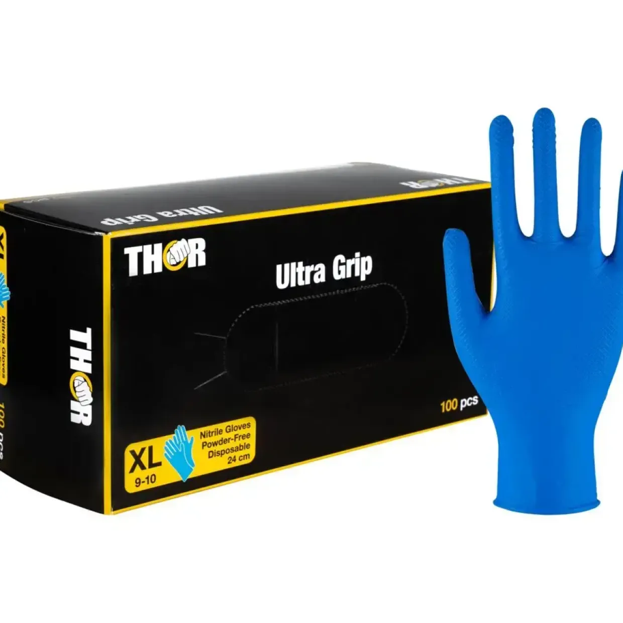 Nitril engangshandsker THOR Ultra Grip XL mørkeblå fish scale textureret pudderfri - 1000 stk