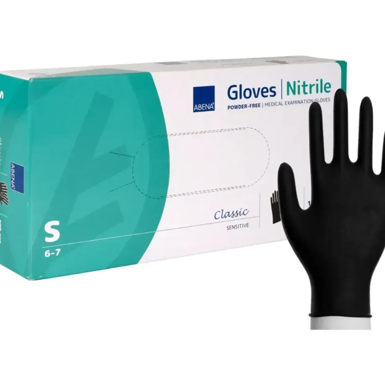 Nitrilhandsker Abena Classic Sensitive, S, Sort - 100 stk