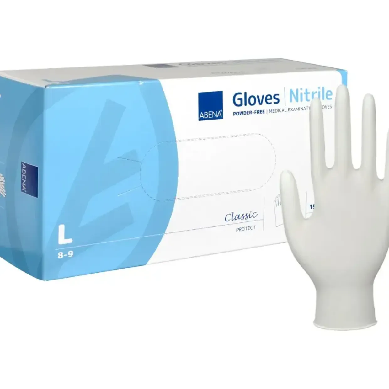 Nitrilhandsker - Abena Classic New - L - Hvid - Pudderfri - 150 stk