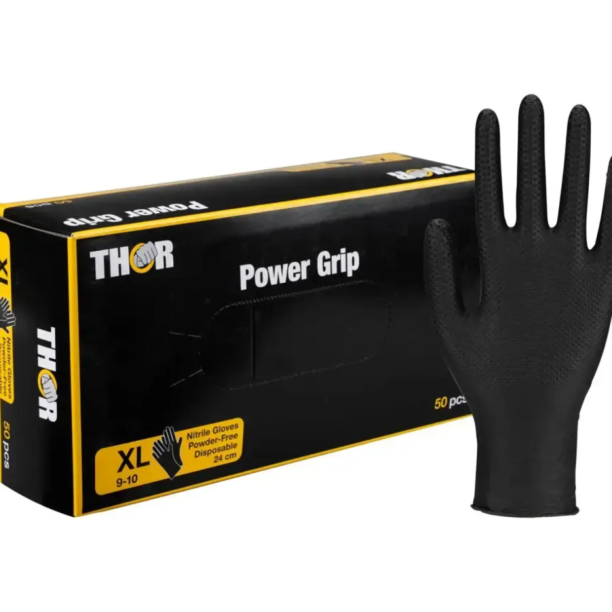 Nitrilhandsker THOR Power Grip XL sort pudderfri - 500 stk