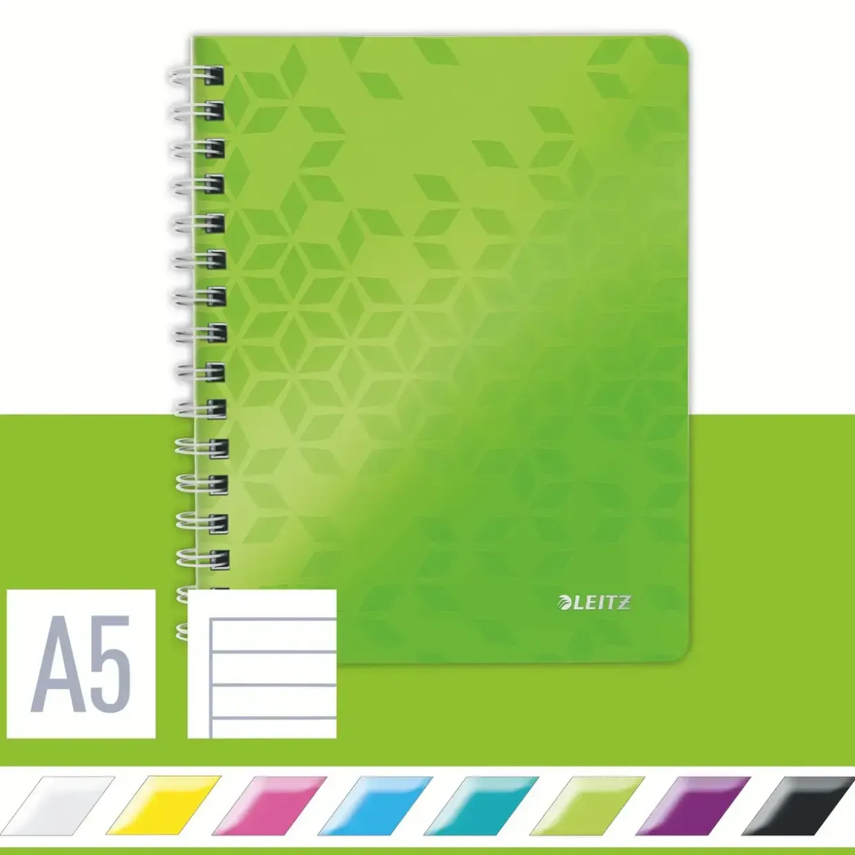 Notesblok Leitz WOW PP A5 m/hul lin 80 ark grøn - Køb minimum 6 stk.