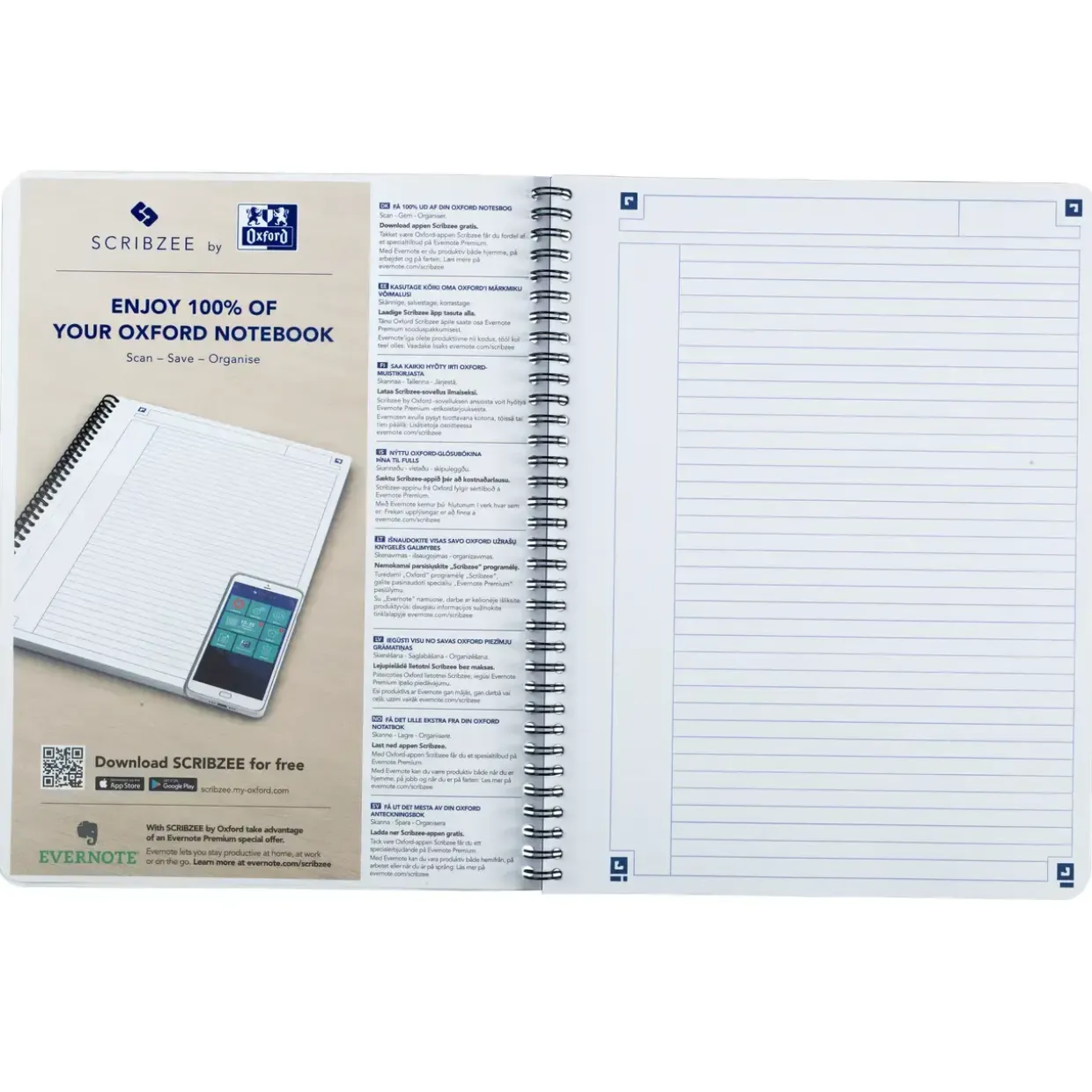Notesbog Oxford TOUCH A4+ blå linieret 90g - 5 stk