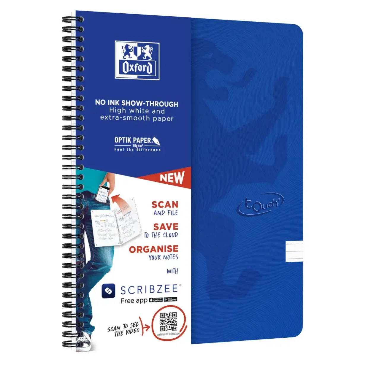 Notesbog Oxford TOUCH A4+ blå linieret 90g - 5 stk