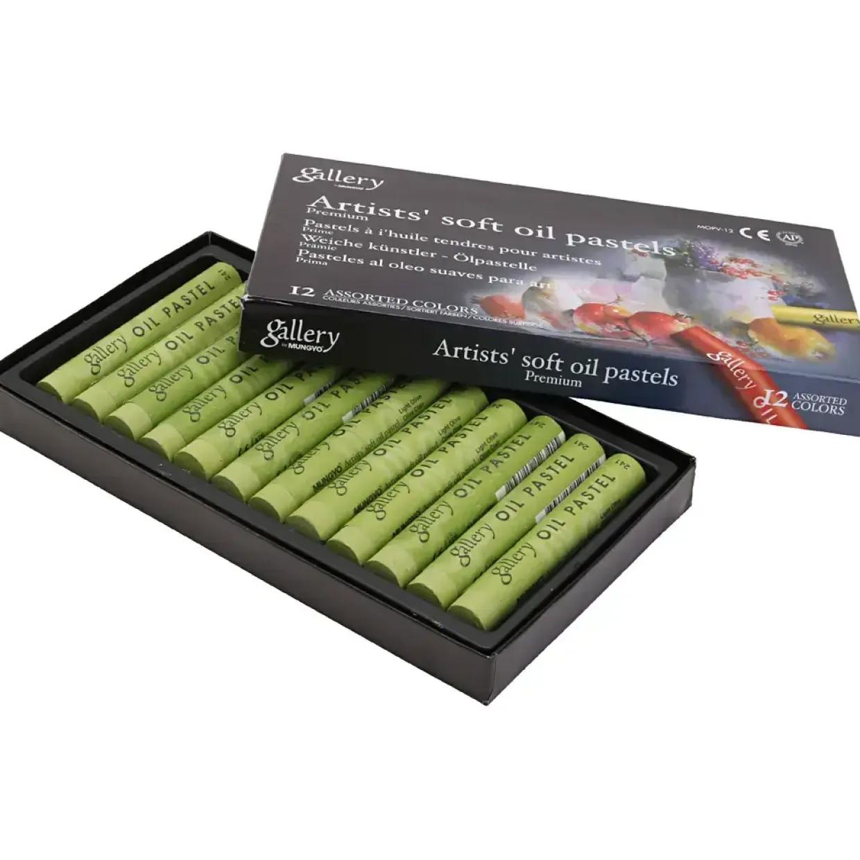 Oliepastelkridt Gallery L: 7 cm diam. 11 mm oliven - 12 stk pr pakke