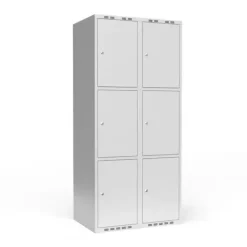 Omklædningsskabe 2x400 mm m/lige tag, 3 rum i højden og lys grå dør m/cylinderlås