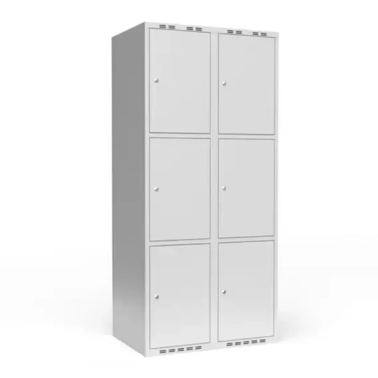 Omklædningsskabe 2x400 mm m/lige tag, 3 rum i højden og lys grå dør m/cylinderlås