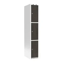 Omklædningsskab 1x300 mm Lige tag 3-delt søjle Laminat dør Nocturne wood Cylinderlås